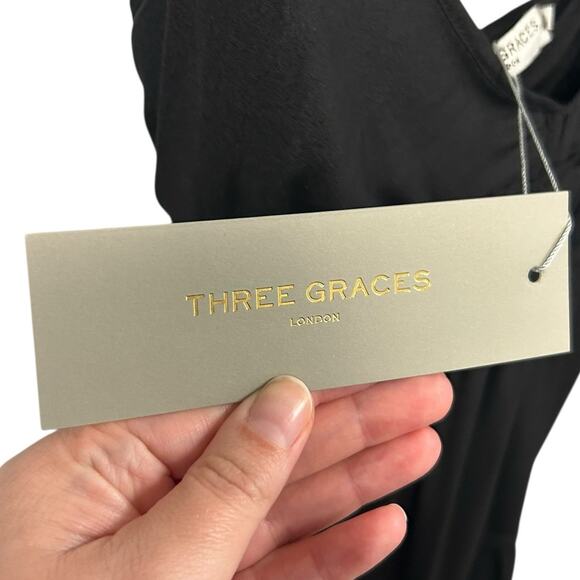 NWT Three Graces London Black 100% Silk Chloe Tiered Maxi Dress Womens 8 / US 4 - Picture 5 of 8